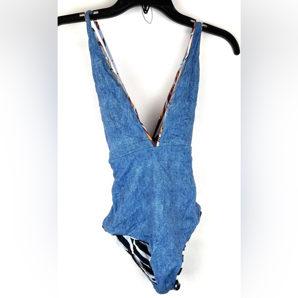 Maaji Women’s Reversible Blue Multicolored Low Back One Piece Swimsuit Size S